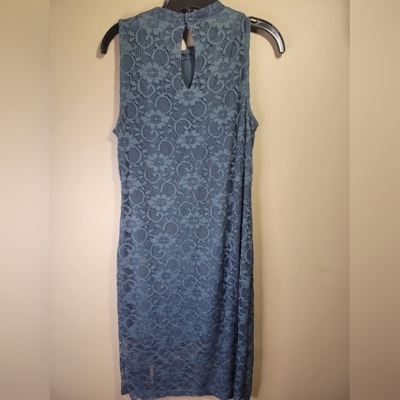 Colletta anthro dark green lace overlay high neck back keyhole lined dress size6 - Picture 6 of 9